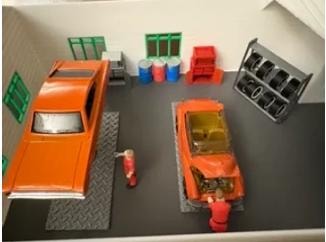1/64 diorama interior garage view with orange cars